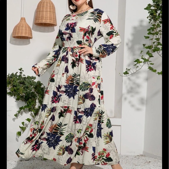 Dresses & Skirts - Boho Plus Size Tropical Floral Print Ruffle Maxi Dress NO BELT